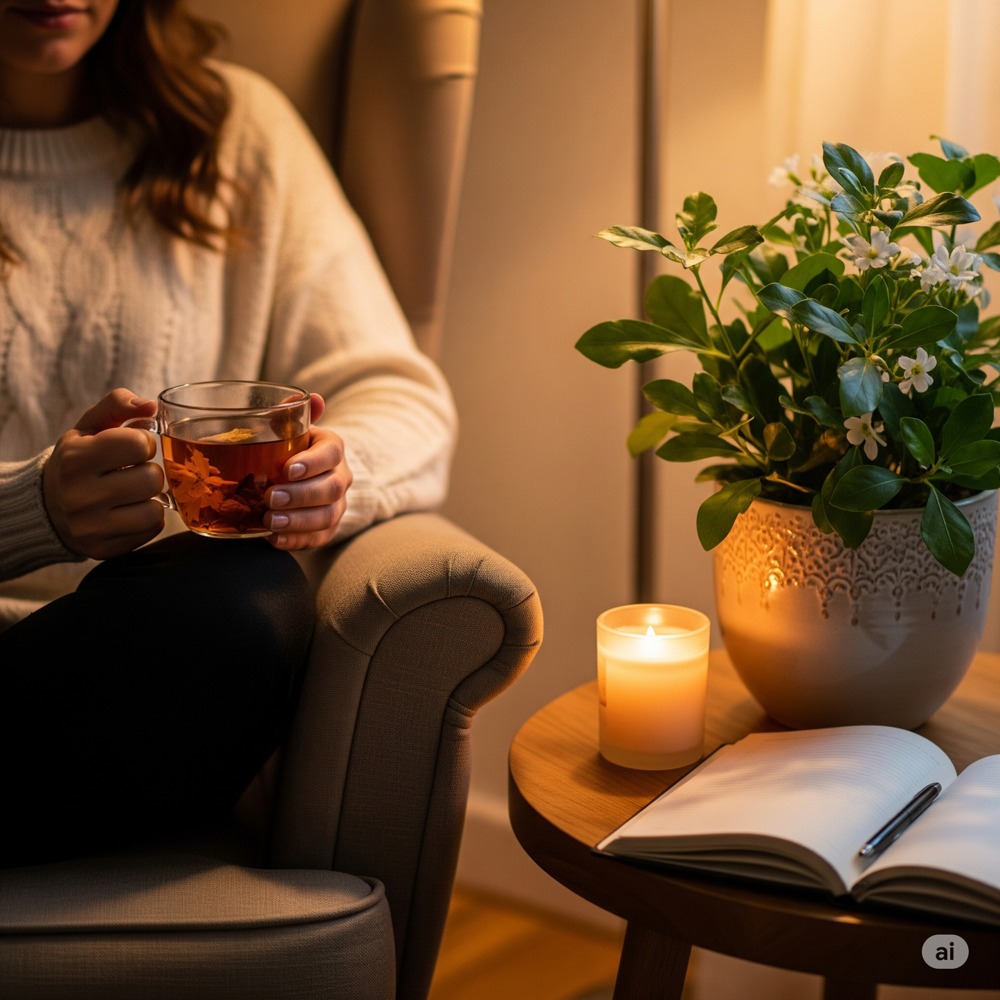 Cup of eucalyptus tea with fresh eucalyptus leaves on wooden table"