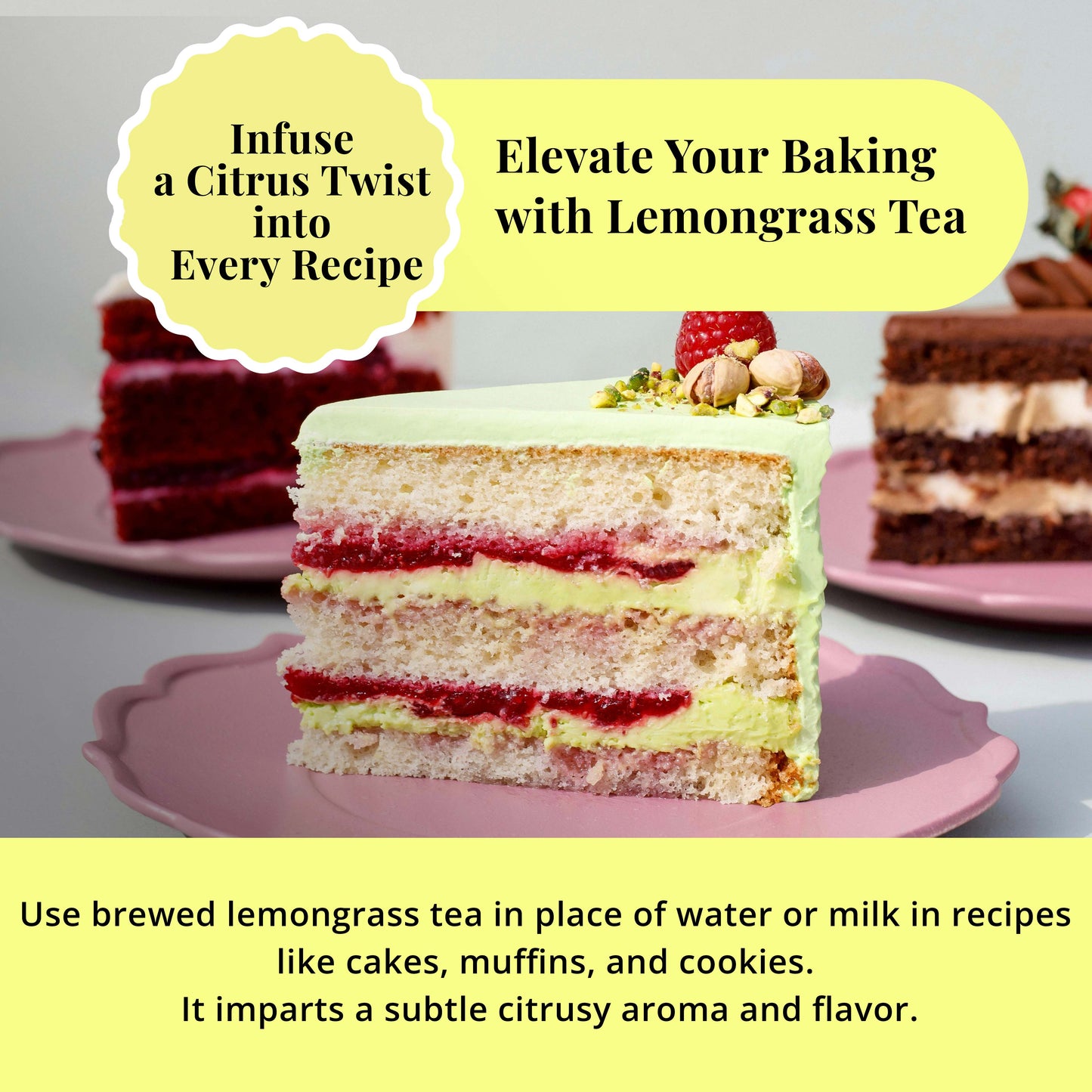 Infuse a citrus Twist into Every Recipe. Elevate your Baking with Lemongrass Tea. Use brewed lemongrass tea on place of water or milk in recipes like cakes, muffins, and cookies.
It imparts a subtle citrusy aroma and flavor