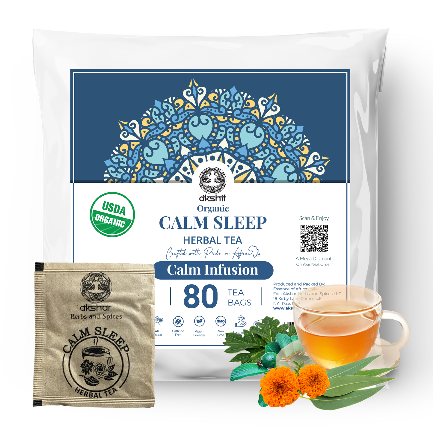
                  
                    Organic Calm Sleep Tea (80 Tea bags) Blend of Papaya, Guava, Lemongrass, Marigold (Calendula), & Eucalyptus Leaves Tea Calms Nerves and Promotes Sleep
                  
                