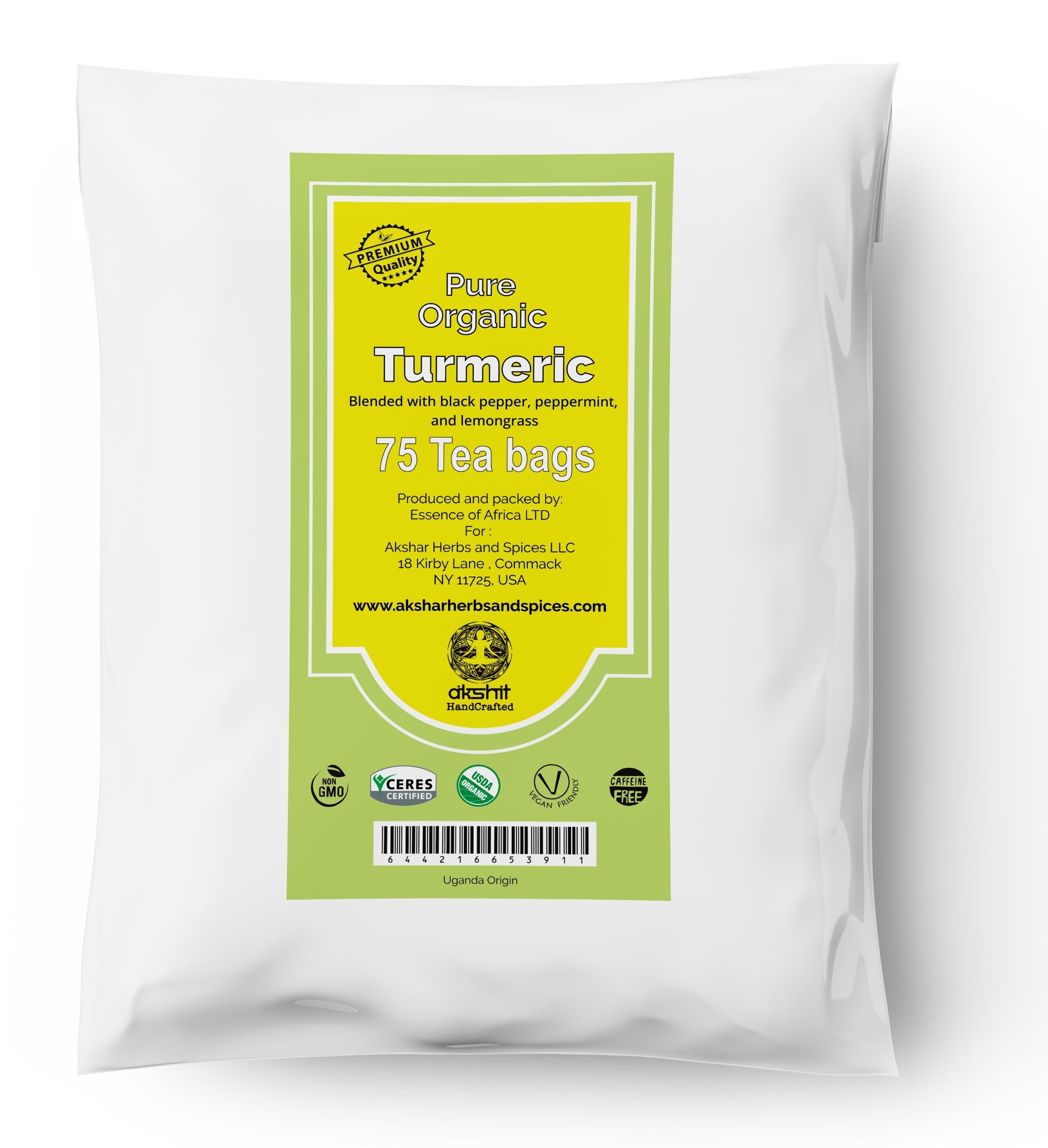 Turmeric Tea Blend With Black Pepper, 75 Tea Bags Akshit