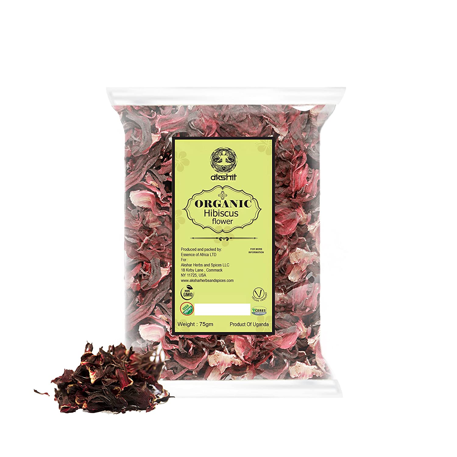 Akshit Dried Hibiscus Flowers,2.6oz, Herbal Tea, Flor de Jamaica, Hibiscus  Flower/Petals, Certified Organic, Flower Tea, NON-GMO, Gluten-Free.