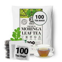 Premium Moringa Tea Bags, 100 Tea Bags, 100% Pure Moringa Leaf Herbal Tea, Caffeine Free, Non-GMO, Vegan, No Sugar, No Artificial Ingredients