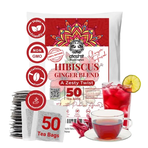 Akshit 50 Hibiscus Ginger Tea Bags – Natural Hibiscus Tea - Stress Relieving & Energy Tea