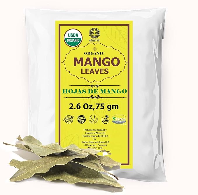 
                  
                    Akshit dried Organic mango leaves loose leaf tea 2.6 oz. , 100% Organic mango leaves, mango leaf , mango leaf tea , hojas de mango. Akshit dried Mango Leaves | Natural Dried Mango Leaves Tea, Herbal Tea, Caffeine-Free, Non-GMO, Vegan, Gluten-Free, 2.6 oz. (75 gm), Loose Leaf Tea.
                  
                