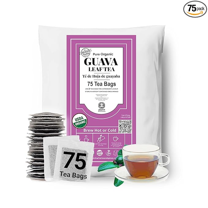 sachet of Pure Organic Guava leaves 75 tea bags, te de hoja de guayaba / guava tea , guava leaves