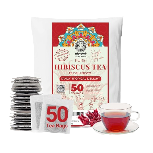 Hibiscus Tea Bags 50 Count – Pure Dried Hibiscus, Caffeine-Free, Stress-Relieving Herbal Tea