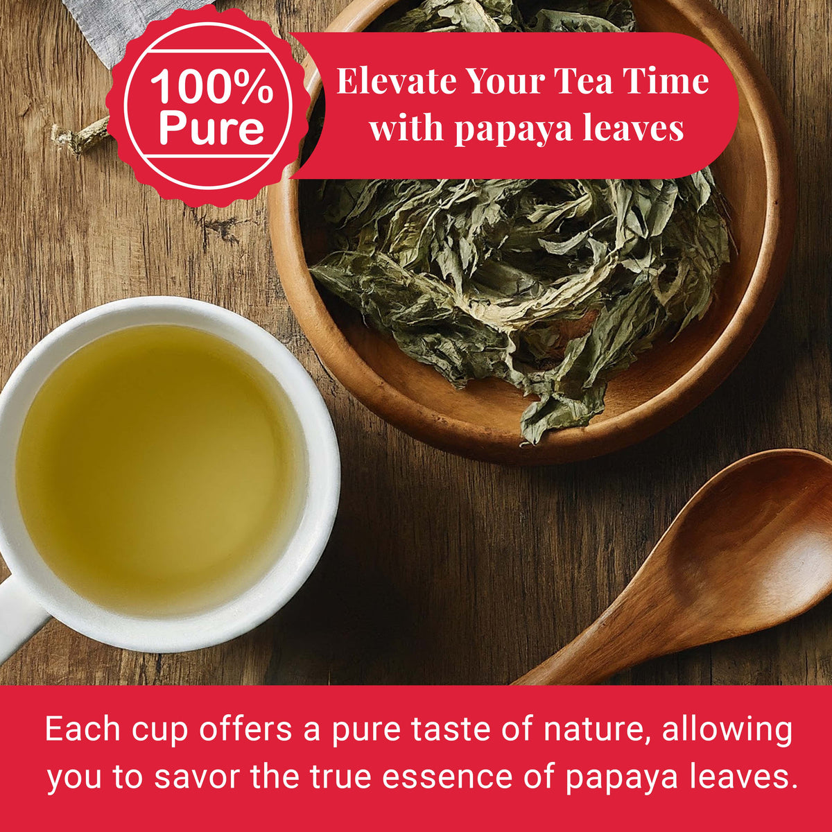 Papaya leaf tea with dried leaves, 100% pure, natural herbal drink offering rich taste and refreshing wellness benefits