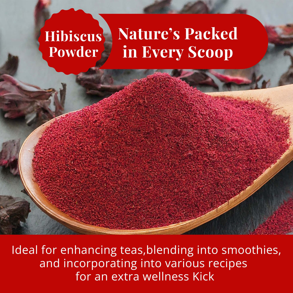 
                  
                    A spoon of hibiscus powder with dried hibiscus flower
                  
                
