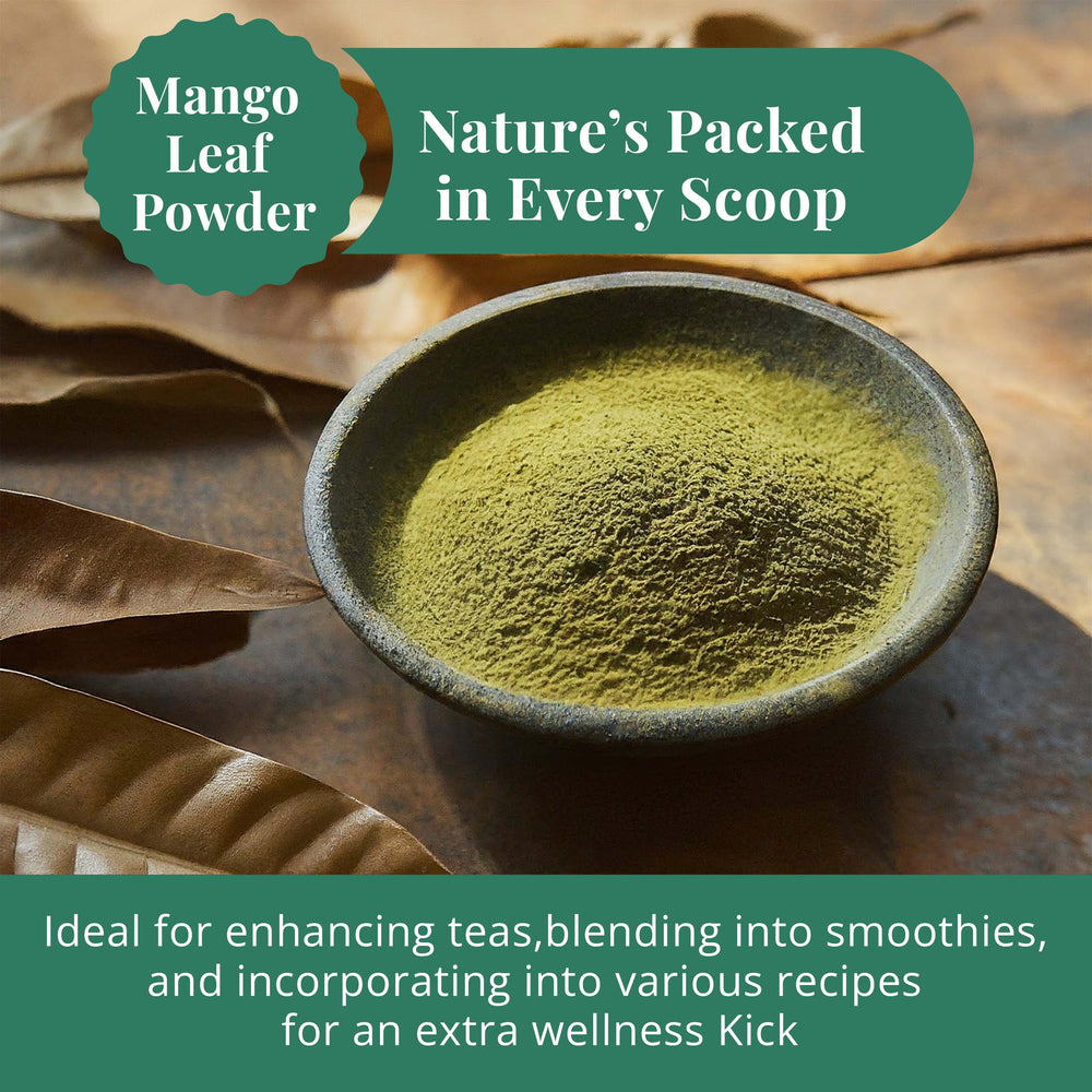
                  
                    Bowl of mango leaf powder from dried mango leaves
                  
                
