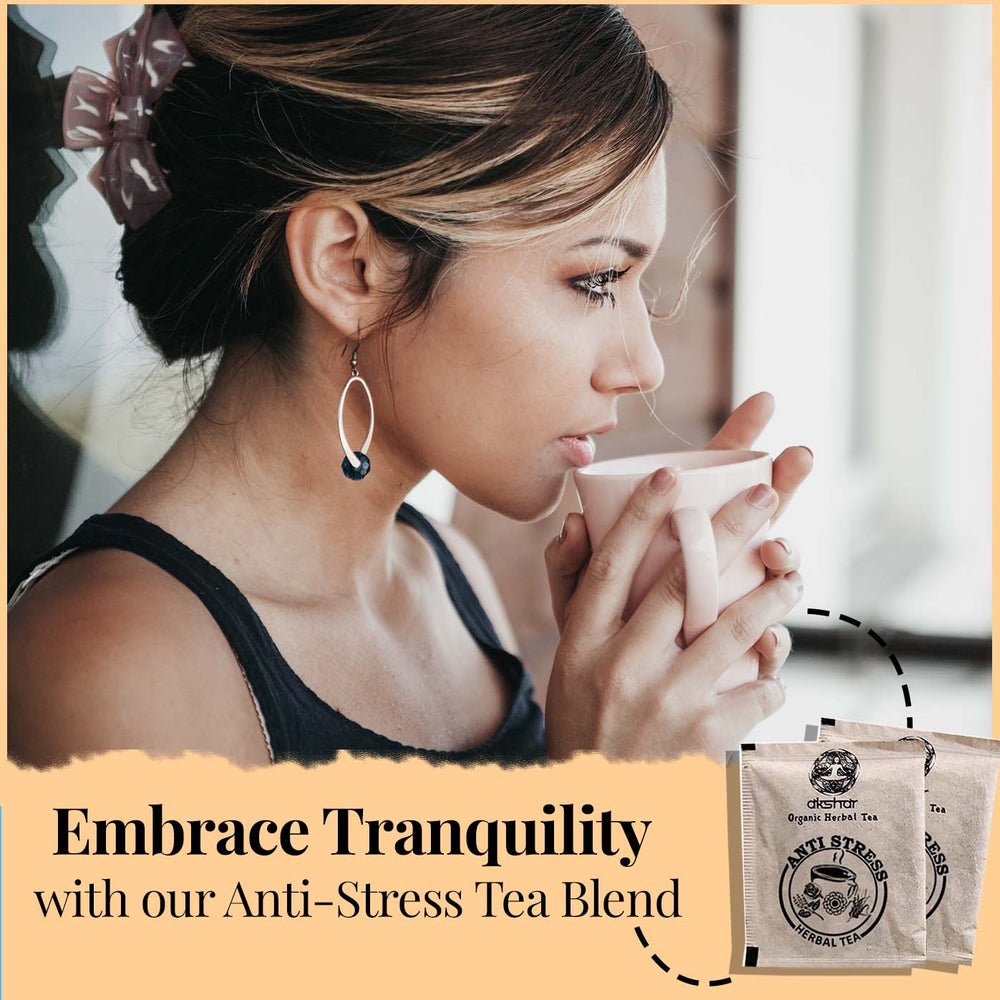 
                  
                    Akshit Organic Anti-Stress Tea (80 Tea Bags), Tulsi Marigold Butterfly Pea Flower Lemongrass Tea Blend USDA Certified, Relax Tea, Caffeine-free, Non-GMO Soothing Tea.
                  
                