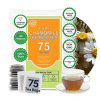 Akshit 75 Chamomile Tea Bags, 100%Pure Natural Chamomile Flowers, Calm Sleep Tea, Caffeine Free, Relaxing Tea, Non-GMO.