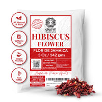 Dried hibiscus flower, natural herbal tea, caffeine free, vegan, non GMO, rich in antioxidants, perfect for refreshing drinks