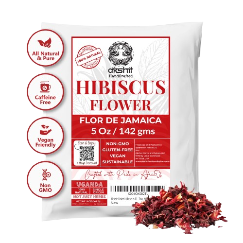Akshit 5 oz. Dried Hibiscus Flowers (Flor de Jamaica) Tea | Loose Leaf Tea | Caffeine-Free | Vegan Friendly | Fleurs d'hibiscus – Antioxidant Herbal Tea