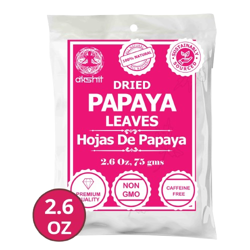 Akshit Papaya Leaves, Hojas de papaya, 2.6oz, Dried Papaya Leaf, Herbal Tea, Non GMO, Caffeine free, Sugar free, Rich In Vitamins.