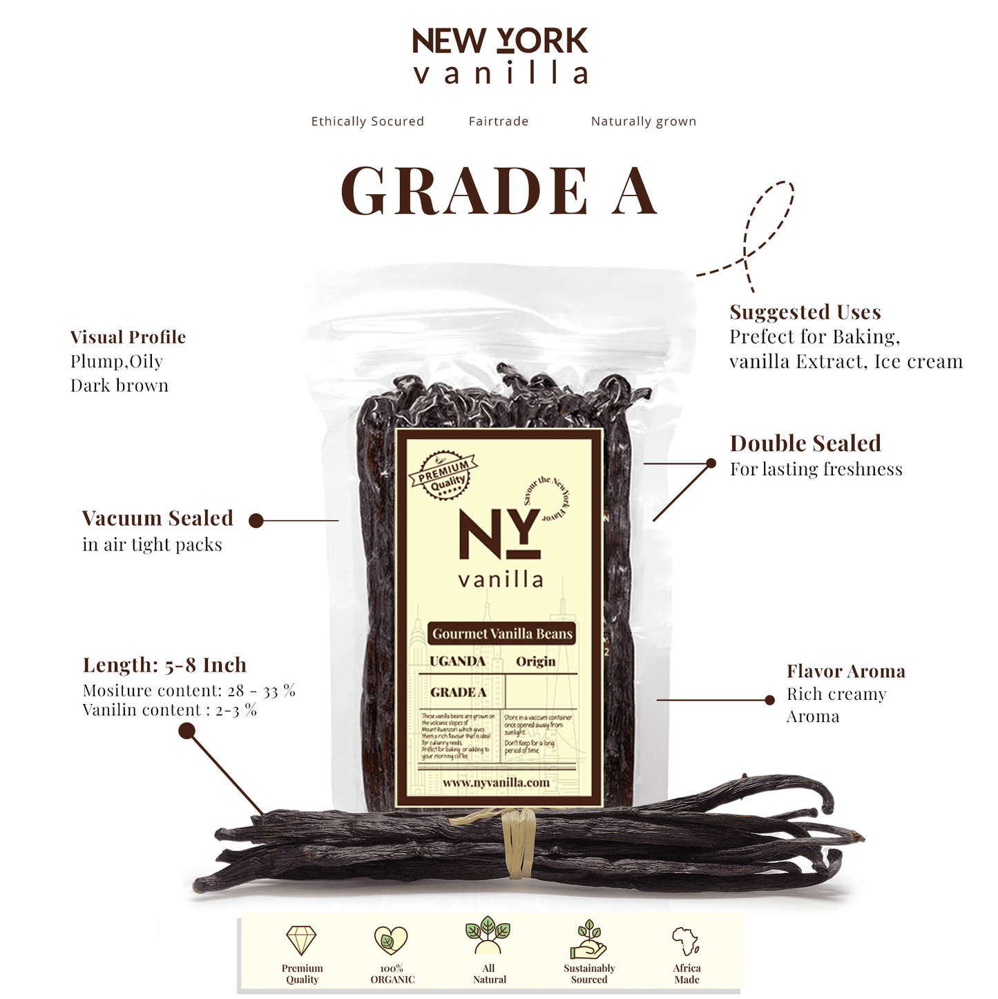 
                  
                    Whole Bulk Vanilla Beans - Order - NON GMO Gourmet Pods 5 - 8 Inches For making Baking Whole Premium Vanilla Beans Grade A  by New York Vanilla
                  
                