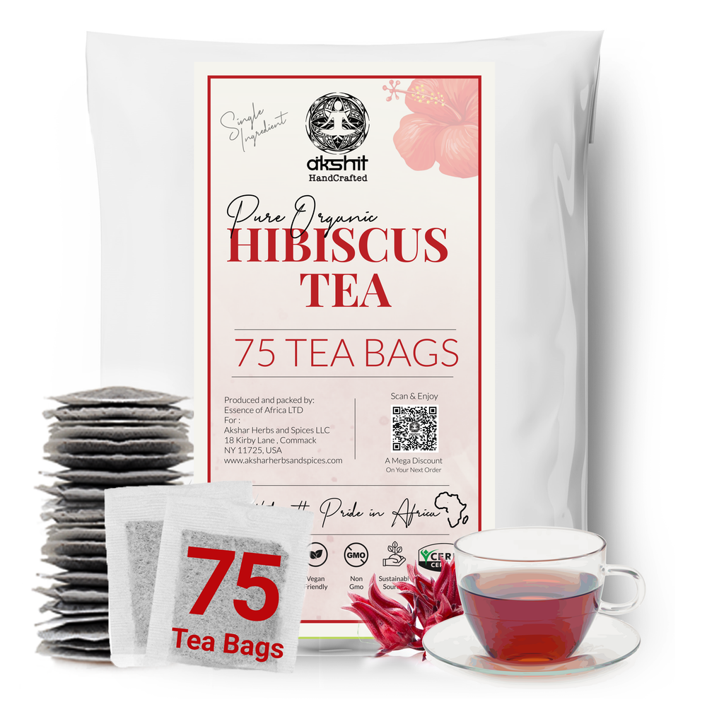 Akshit 75 Organic Hibiscus Tea Bags, Pure Dried Hibiscus Flowers, Single Blend