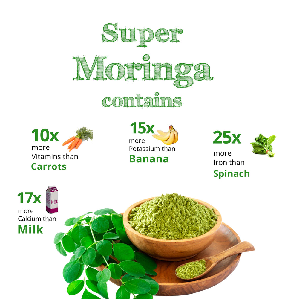 Organic Moringa Powder contains 10x carrots 17x milk  15x Banana 25x spinach