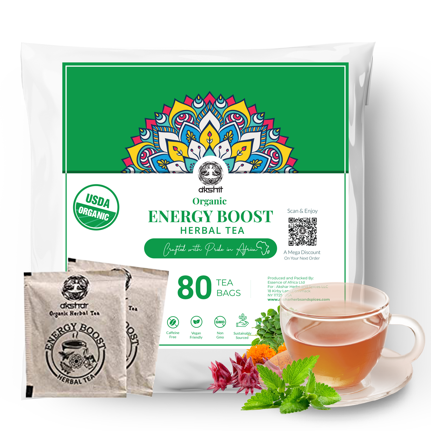 
                  
                    Organic Energy Boost Tea (80 Tea Bags) Marigold (Calendula Flower) Moringa (Oleifera) Peppermint, Hibiscus Tea Energy Tea USDA Certified Caffeine Free
                  
                