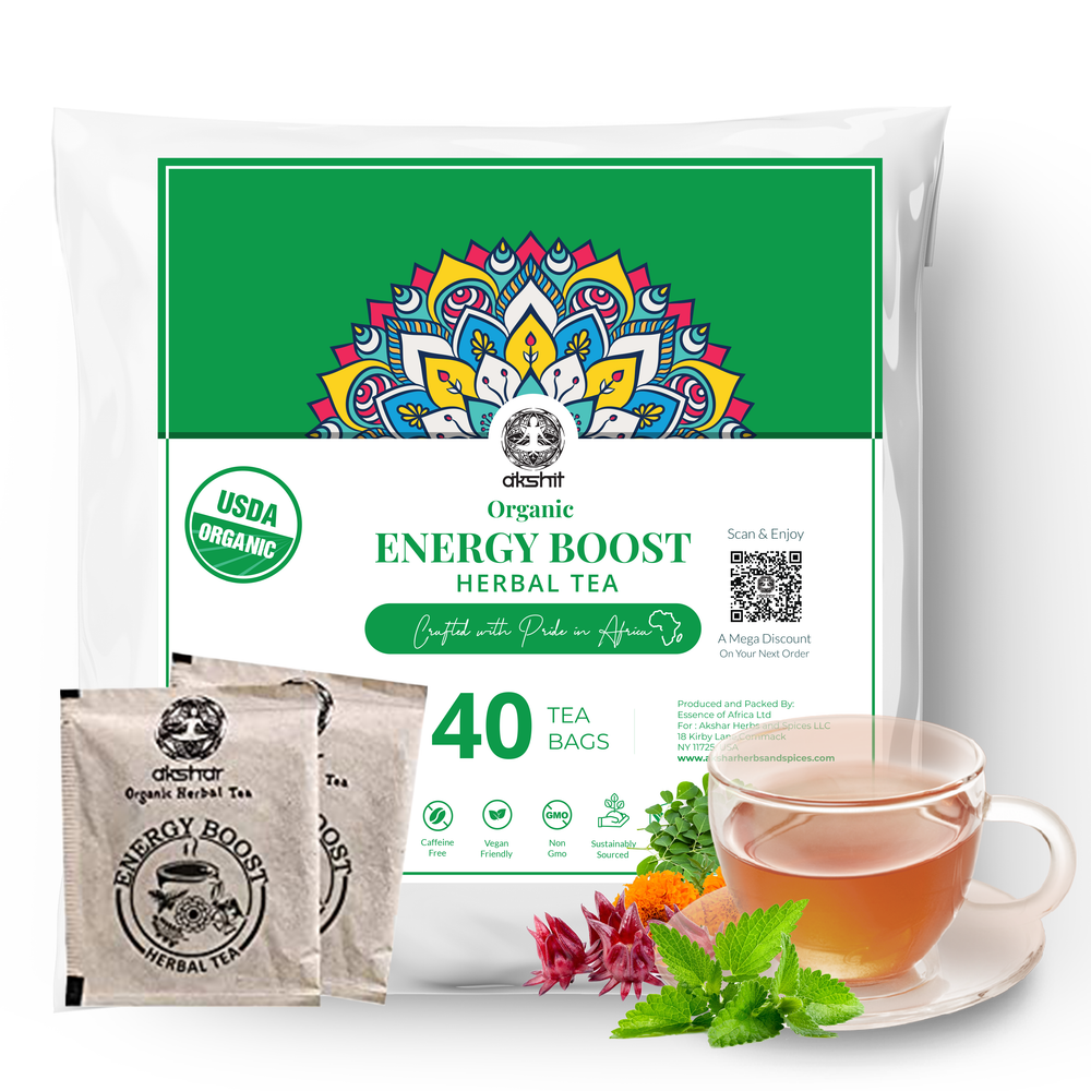 Organic Energy Boost Tea Blend (40 Tea Bags) with Moringa, Hibiscus, Peppermint & Marigold (Calendula Flowers), An Energy & Mood Booster Caffeine Free Tea, hibisco peso pérdida té de hierbas, Tisane Bio Minceur, NON-GMO, & USDA Certified.