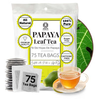 Papaya leaf tea 75 tea bags all natural caffeine free herbal tea with cup and papaya fruit for wellness and digestion support