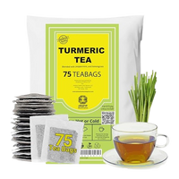 Akshit 75 Natural Turmeric Tea Bags | Peppermint, Lemongrass and Black Pepper Tea Blend, Te De Curcuma, Pure Tumeric Tea blend, Caffeine Free, Stress Relieving Herbal Tea, Non-Gmo. Pack of 1