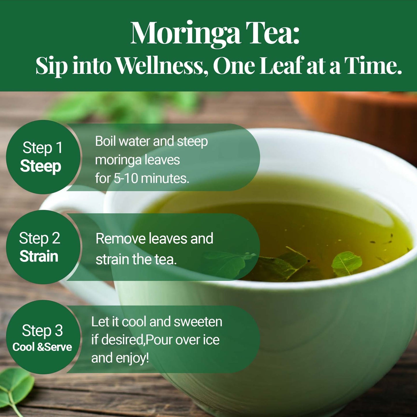 Akshit Moringa (Oleifera) Tea Leaves – Herbal Tea, 100% Natural Moringa Leaves, Boosts Energy & Immunity - 2.6 oz