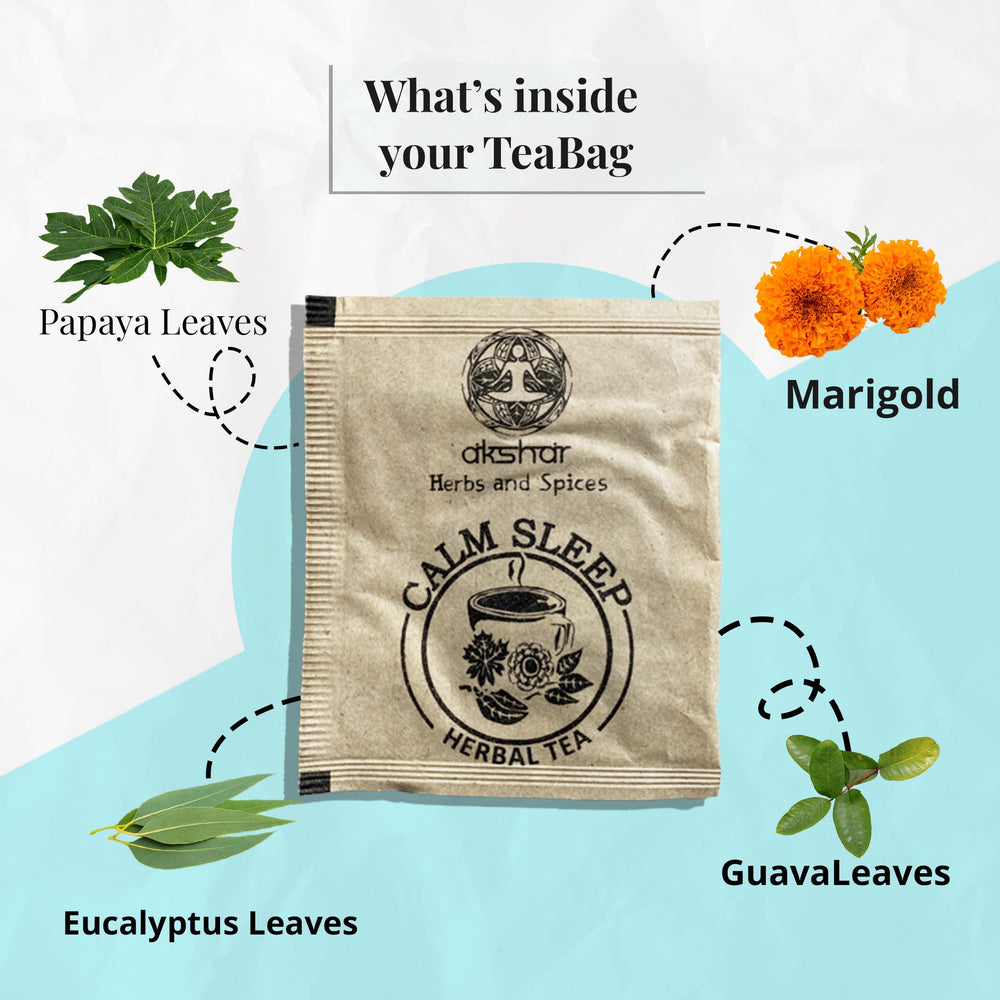
                  
                    What's Inside your Tea Bag ? - Papaya Leaves - Marigold - Guava leaves - Eucalyptus leaves 
                  
                