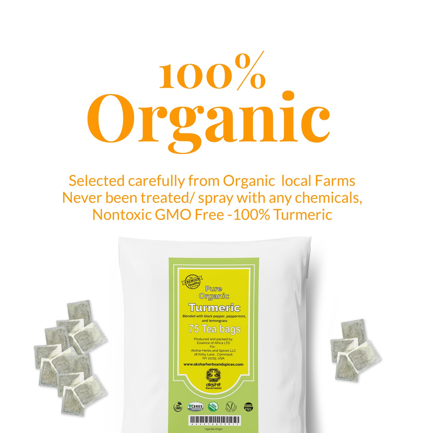 
                  
                    Akshit Organic Turmeric Tea (75 Tea Bags) Immune Support Tea with  Peppermint, & lemongrass Tea, Turmeric Spiced Detox Caffeine Free Tea, Non-GMO, & USDA Certified. (Pack of 2)
                  
                
