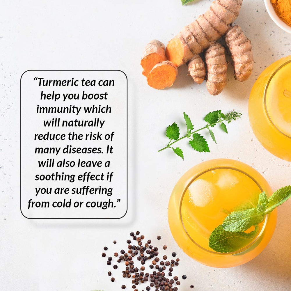 
                  
                    turmeric tea can help you boost immunity which will naturally reduce the risk of many diseases.it will also leave a soothing effect if you are suffering from cold or cough
                  
                