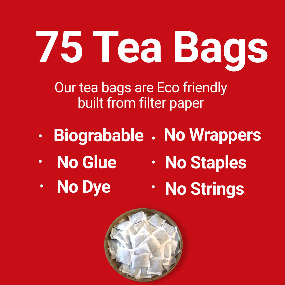 Hibiscus Tea with Eucalyptus Black pepper & Moringa Leaves 75 Tea bags Our tea bags are Eco friendly built from filter paper - Biograbable - No wrappers No Glue - No staples - No Dye - No Strings 