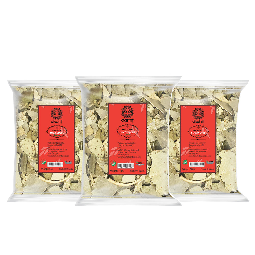 Akshit Whole Eucalyptus Organic Loose Leaf, Non-GMO, Vegan, Gluten-Free, pack of 3
