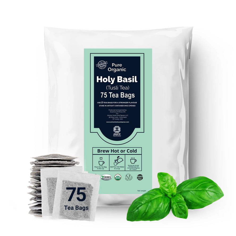 Akshit Organic Holy Basil Tea , (75 Tea Bags), Tulsi Tea, Caffeine Free
