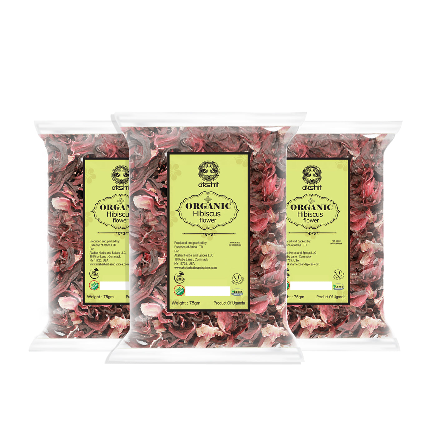 
                  
                    Akshit Organic Hibiscus Loose leaf, Caffeine-Free, Non-GMO, Gluten-Free, 2.6 oz (75 gm). Per Pack, 25 Cups of Herbal tea, pack of 3
                  
                