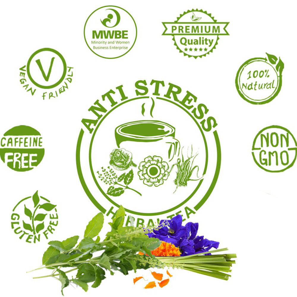 
                  
                    Akshit Anti Stress Organic Herbal tea  40 teabags - GLUTEN FREE - CAFFEINE FREE - VEGAN FRIENDLY - PREMIUM QUALITY - USDA ORGANIC - NON GMO - 100% NATURAL- Akshar herbs and spices 
                  
                