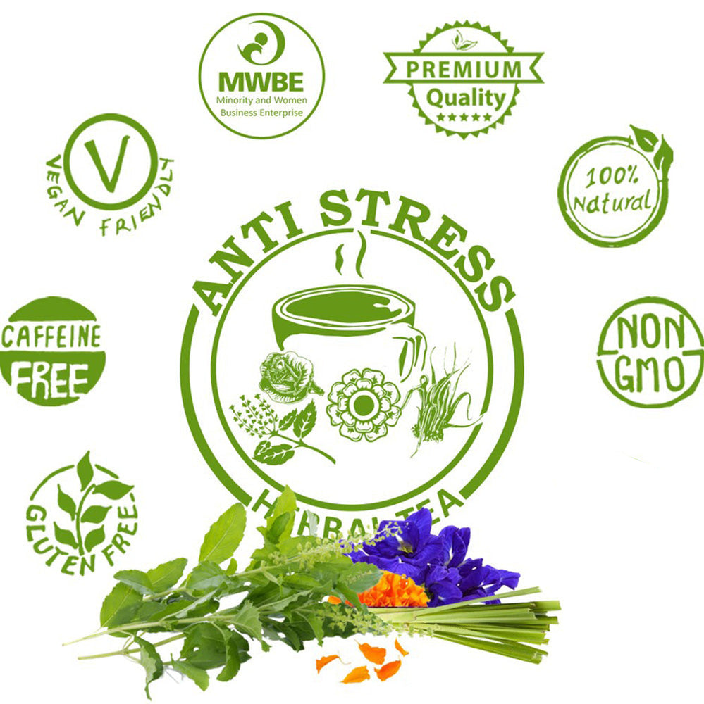 
                  
                    Akshit Anti Stress Organic Herbal tea  40 teabags - GLUTEN FREE - CAFFEINE FREE - VEGAN FRIENDLY - PREMIUM QUALITY - USDA ORGANIC - NON GMO - 100% NATURAL- Akshar herbs and spices 
                  
                