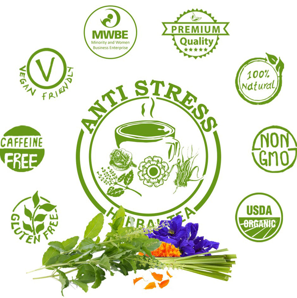 
                  
                    Akshit Anti Stress Organic Herbal tea  40 teabags - GLUTEN FREE - CAFFEINE FREE - VEGAN FRIENDLY - PREMIUM QUALITY - USDA ORGANIC - NON GMO - 100% NATURAL- Akshar herbs and spices 
                  
                