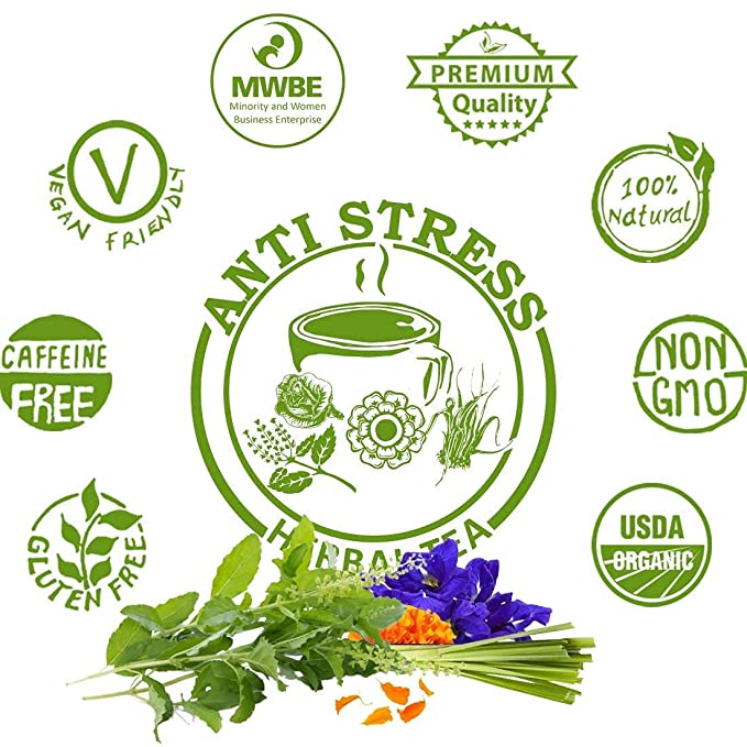 
                  
                    anti stress herbal tea - gluten free , caffeine free, vegan friendly, premium quality, 100% natural, NON GMO, USDA Organic
                  
                