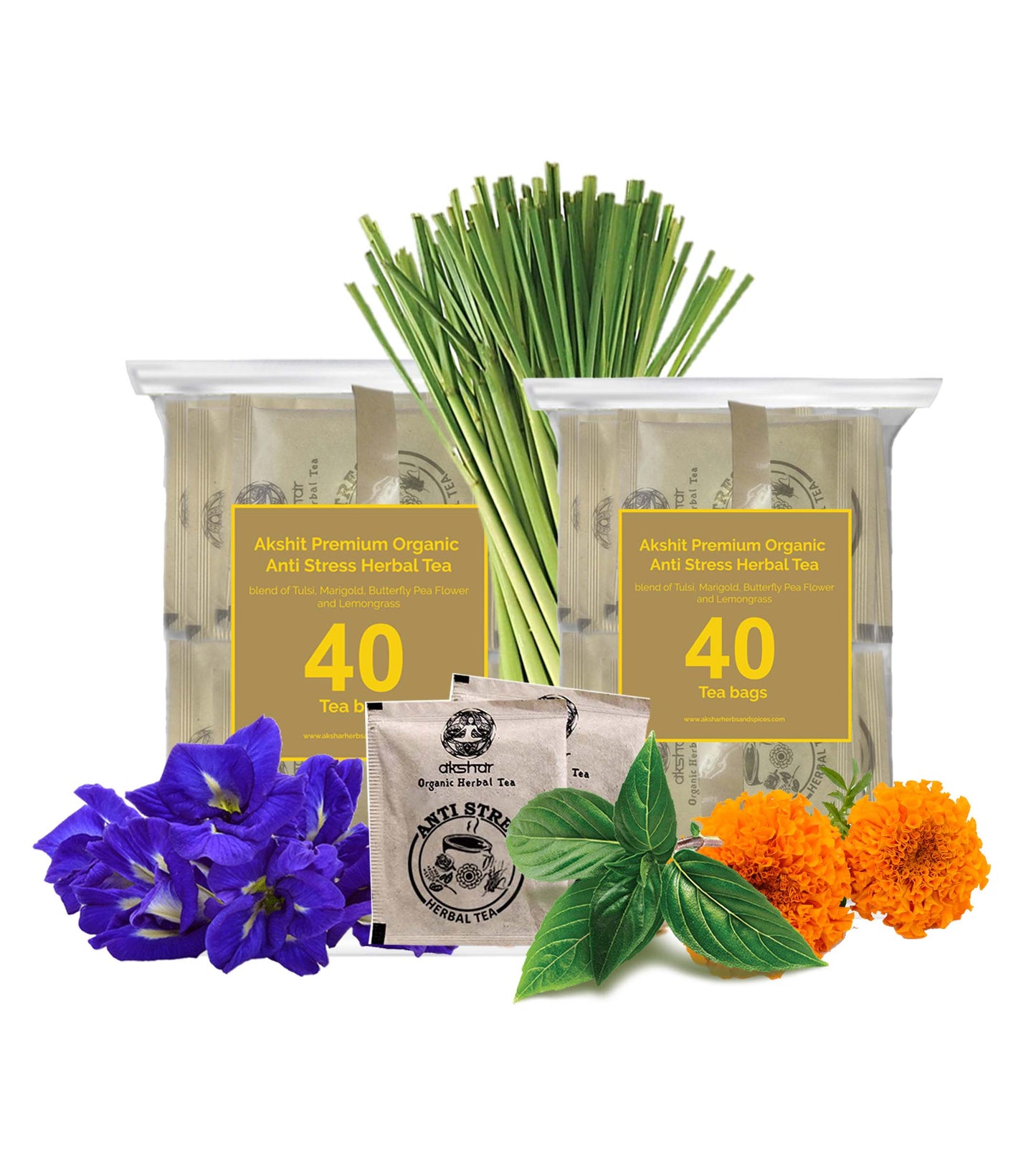 
                  
                    Anti stress Organic herbal tea | Marigold flowers | holy basil leaves | Butterfly pea flowers | Lemongrass leaves | el alivio del estrés té I être contre qch stress biologique à base de plantes thé Pack of 2
                  
                