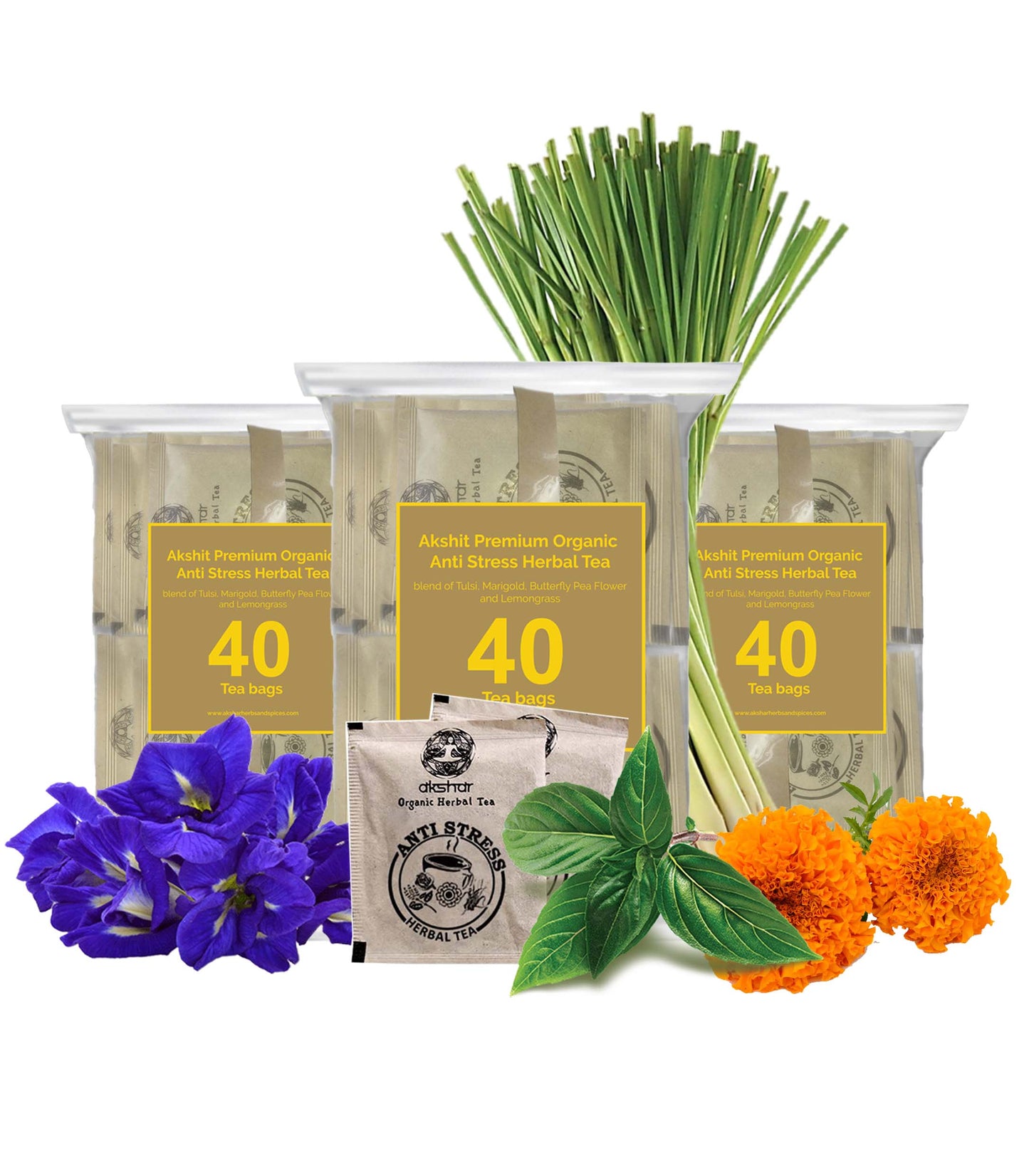 
                  
                    Organic Anti Stress Tea (40 Tea Bags) Tulsi Marigold Calendula Flowers Butterfly Pea Flowers Lemongrass Tea, Relax Tea, Stress Relief Tea, Caffeine-free, Non-GMO, & USDA Certified.
                  
                