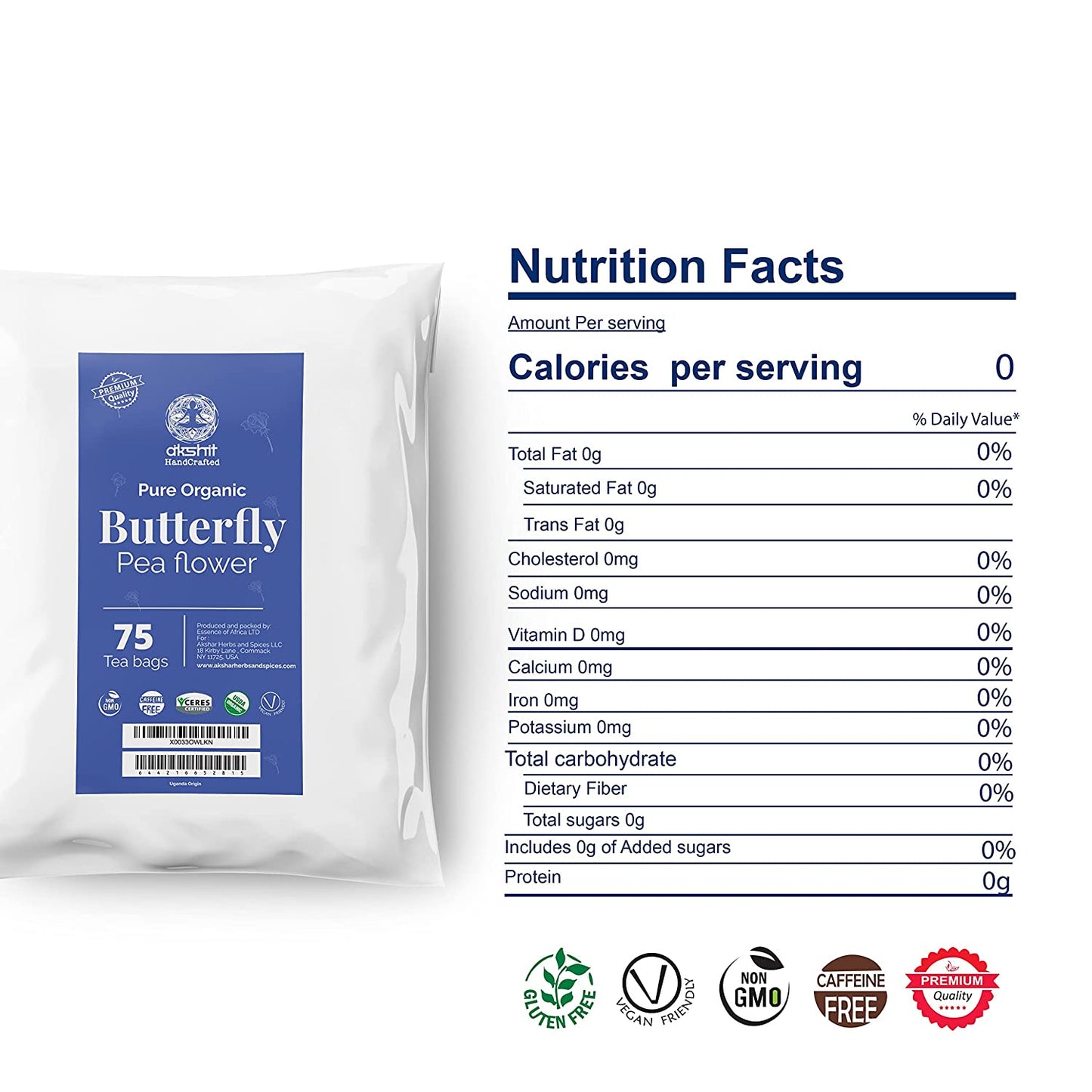 
                  
                    butterfly pea flower tea : Nutrition Facts. Calories per serving . 0
                  
                