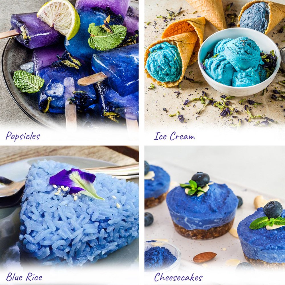 
                  
                    Butterfly pea popsicles , homemade butterfly ice cream , blue rice , cheesecakes
                  
                