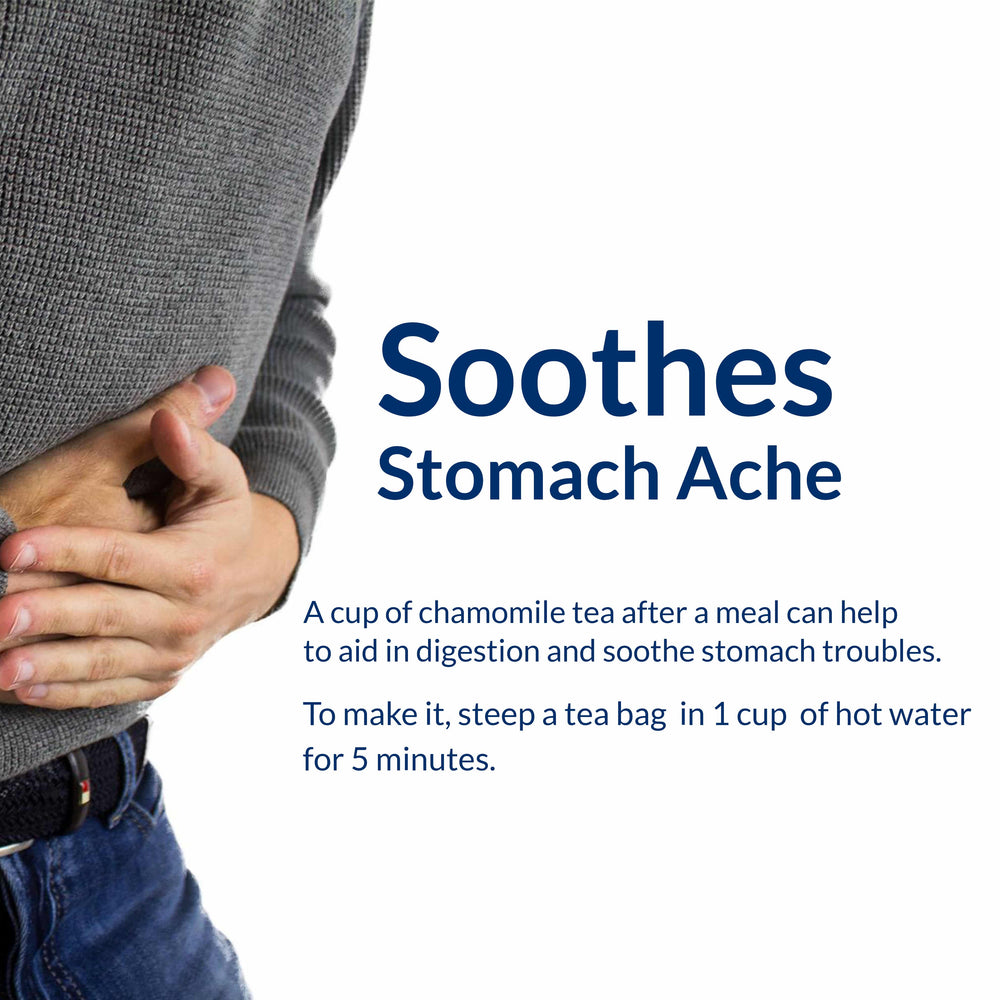 
                  
                    Soothes Stomach Ache - A cup of chamomile tea after a meal can help to aid in digestion and soothe stomach troubles
                  
                