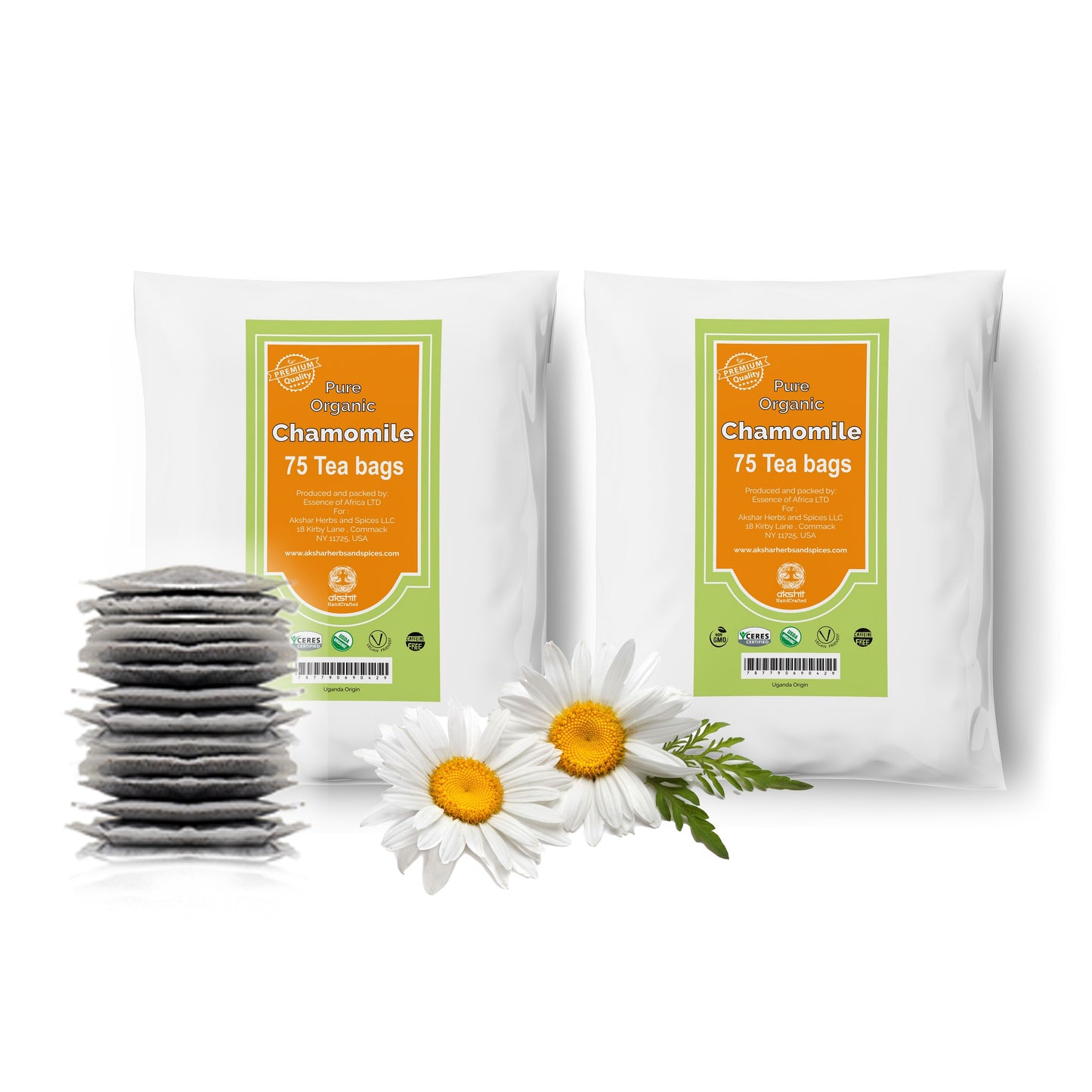 
                  
                    Akshit Organic Chamomile Tea Bags (75 Tea Bags) Chamomile Tea, Chamomile Flower Tea, Calm Sleep Tea, Relaxing Tea, Stress Relief Tea, Caffeine Free, Non-GMO, Gluten Free & USDA Certified. (Pack of 2)
                  
                