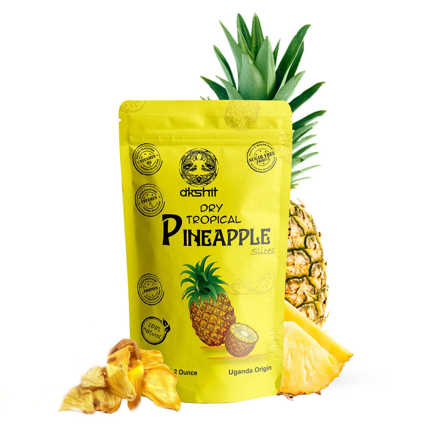 
                  
                    Akshit Dry Pineapple Slices | Organic Dried Pineapple Slices with No Sugar Added | Gluten Free | NON-GMO 1.2 oz (12 count )I piña orgánica bocadillo I Tranches d'ananas secs
                  
                