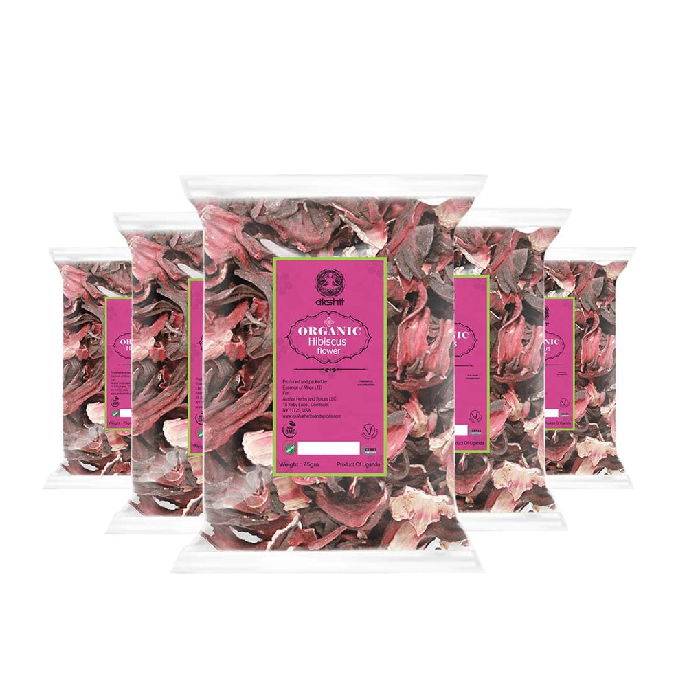 
                  
                    Akshit Organic Hibiscus Loose leaf, Caffeine-Free, Non-GMO, Gluten-Free, 13oz (375 gm). Per Pack, 25 Cups of Herbal tea, pack of 5
                  
                