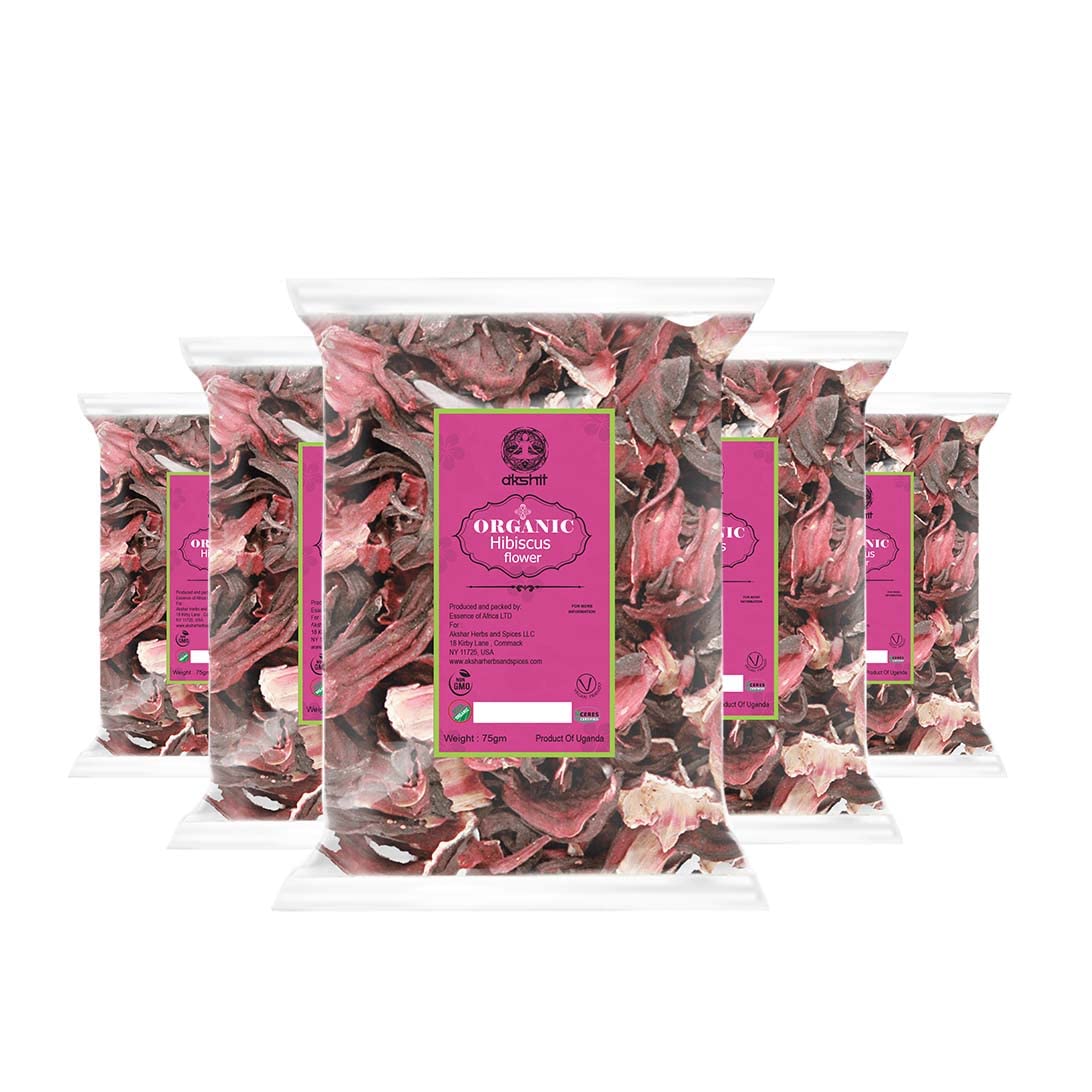 
                  
                    Akshit Organic Hibiscus Loose leaf, Caffeine-Free, Non-GMO, Gluten-Free, 13oz (375 gm). Per Pack, 25 Cups of Herbal tea, pack of 5
                  
                