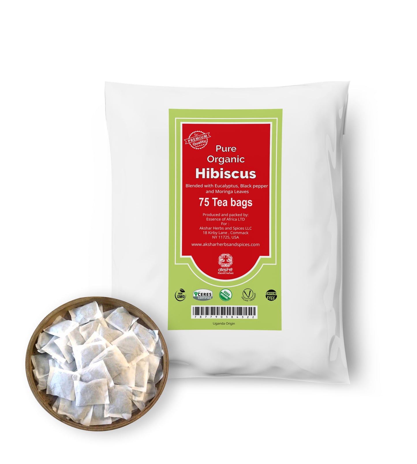 
                  
                    Akshit Organic Hibiscus Tea with Eucalyptus, & Moringa Leaves| for a Calm & Relaxing Mind | NON-GMO | USDA Certified | 75 Herbal Tea Bags. (Pack of 2)
                  
                