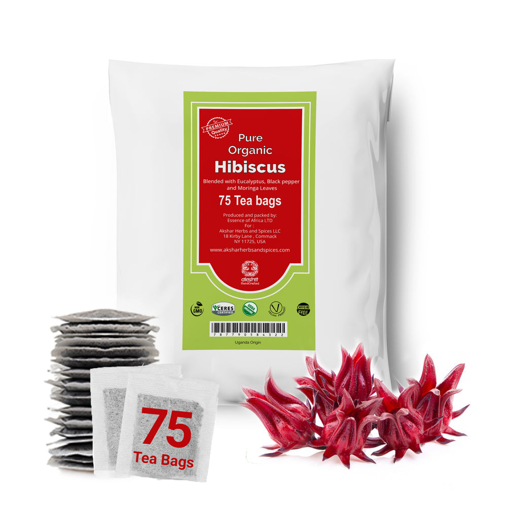 Hibiscus Tea with Eucalyptus Black pepper & Moringa Leaves Akshit Organic Red Hibiscus Tea |No Added Colors, Preservatives Or Sugars| Contains High Potent Source Of Anti Oxidants | NON-GMO | Caffeine-Free | 75 Tea Bags