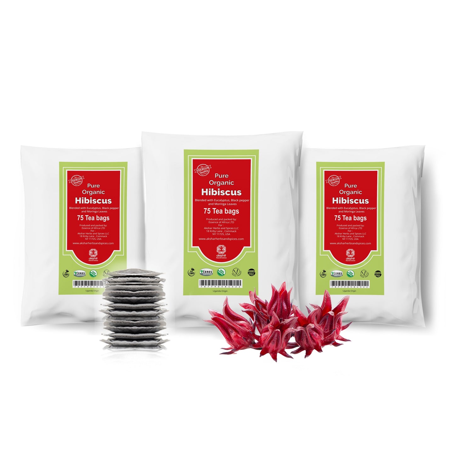 
                  
                    Akshit Organic Hibiscus Tea with Eucalyptus, & Moringa Leaves| for a Calm & Relaxing Mind | NON-GMO | USDA Certified | 75 Herbal Tea Bags. (Pack of 3)
                  
                