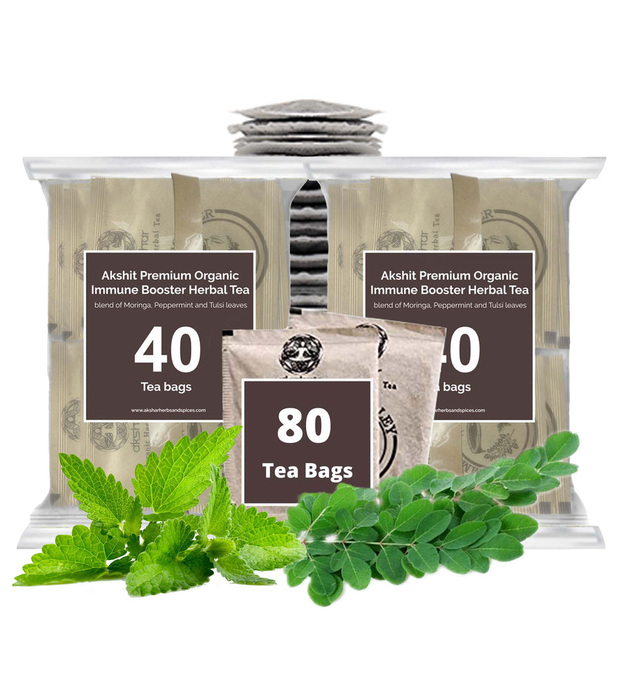 
                  
                    Akshit Organic Immune Booster Tea with Moringa Leaves, Peppermint & Tulsi (Holy basil) leaves ,(40 Tea Bags) (Pack of 2), For Immune Support I Caffeine Free I NON-GMO.
                  
                